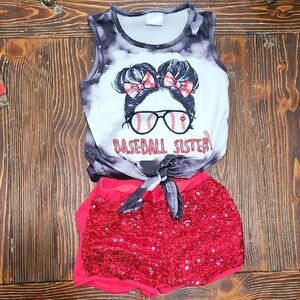 Baseball Sister Tank and Sequin Shorts Set